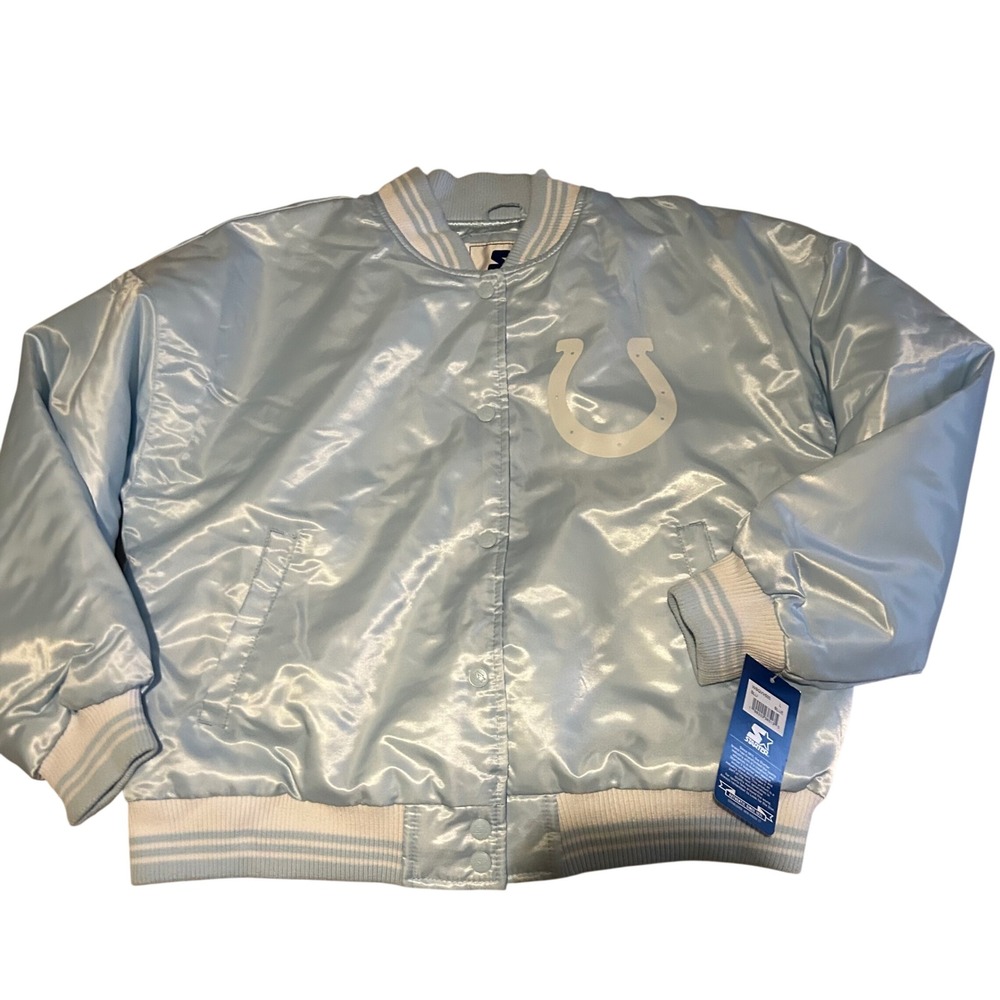 Starter Indianapolis Colts Satin Varsity Jacket Ice Blue Full‎ Snap NFL L NWT